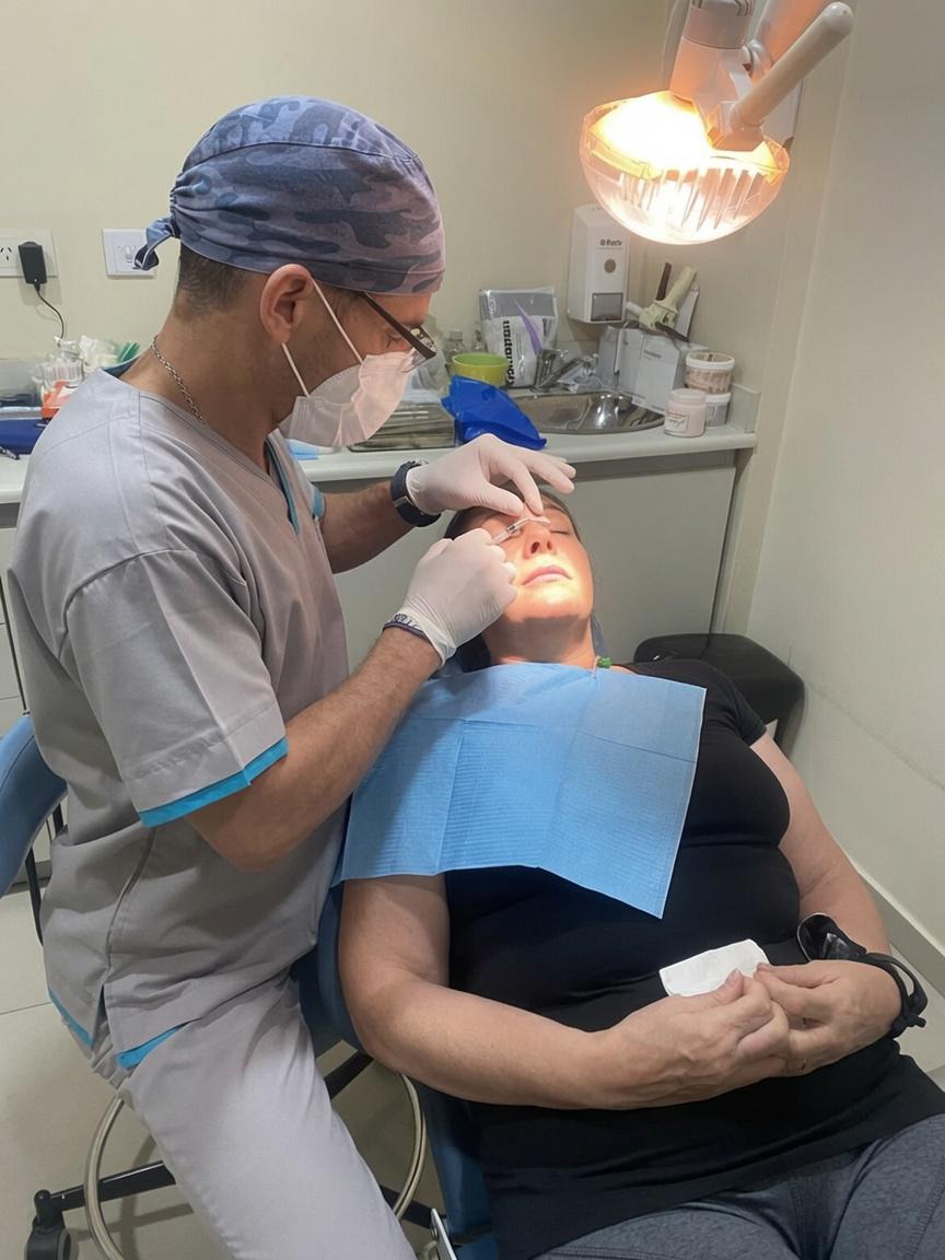 Dr. Diego H. Barbenza aplicando botox odontológico en el consultorio de BGA Odontología Integral, Palermo